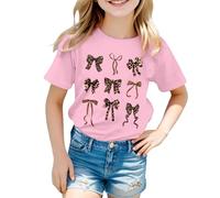 Camiseta con estampado gráfico manga corta cuello redondo estilo preppy dulce blusa de verano para el día a día, Rosa., 8-9 años