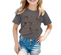 Camiseta con estampado gráfico manga corta cuello redondo estilo preppy dulce blusa de verano para el día a día, gris, 12-13 años