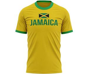 Camiseta con la bandera del país de Jamaica, camiseta con diseño de bandera de Jamaica, regalo para aficionados al futbolista, anillo amarillo y verde para hombre, Amarillo Verde, M
