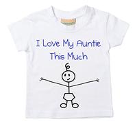 Camiseta con la leyenda en inglés «I Love My Auntie This Much» y persona de palos, para niños, disponible en tallas 0 a 6 meses hasta 14 a 15 años blanco blanco Talla:3-4 años