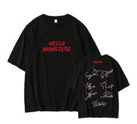 Camiseta con Letras Gráficas De HelloMonsters Signature Shirts, Camiseta De Algodón De Manga Corta(Black,M)