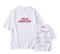 Camiseta con Letras Gráficas De HelloMonsters Signature Shirts, Camiseta De Algodón De Manga Corta(White,M)