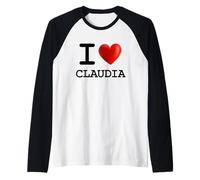 Camiseta con Nombre de corazón I Love Claudia Camiseta Manga Raglan