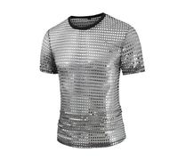 Camiseta con purpurina para hombre, camisa de lentejuelas, traje de discoteca, camisa de ocio, camiseta de verano, camiseta de verano, ropa de calle, con cuello redondo, ropa de club, disfraz de