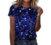 Camiseta con purpurina para mujer, cuello redondo, manga corta, lentejuelas | Camiseta con purpurina para mujer con significado completo de lentejuelas, ligera, holgada, manga corta, cuello redondo