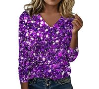 Camiseta con purpurina para mujer, cuello redondo, manga corta, lentejuelas | Camiseta con purpurina para mujer con significado completo de lentejuelas, ligera, holgada, manga corta, cuello redondo