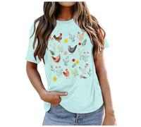 Camiseta con texto "Chicken Mom" para mujer, granja, campo, informal, jersey con falda para mujer, azul claro, XL