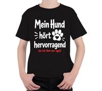 Camiseta con texto en alemán "Mein Hund hört hervorragend es ist ihm nur Kinder T-Shirt, Negro , 140