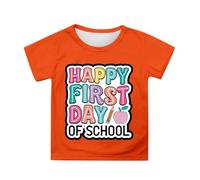 Camiseta con texto en inglés "Happy First Day of School" para mujer, camisetas con texto en inglés "Welcome Back to School", naranja, 4-5 años