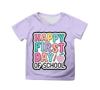 Camiseta con texto en inglés "Happy First Day of School" para mujer, camisetas con texto en inglés "Welcome Back to School", morado claro, 6-7 años
