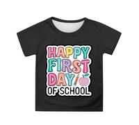 Camiseta con texto en inglés "Happy First Day of School" para mujer, camisetas con texto en inglés "Welcome Back to School", Negro, 10-11 años