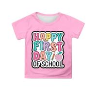 Camiseta con texto en inglés "Happy First Day of School" para mujer, camisetas con texto en inglés "Welcome Back to School", rosa, 6-7 años
