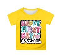 Camiseta con texto en inglés "Happy First Day of School" para mujer, camisetas con texto en inglés "Welcome Back to School", amarillo, 6-7 años