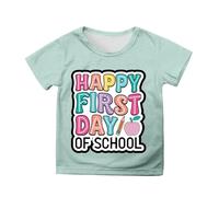 Camiseta con texto en inglés "Happy First Day of School" para mujer, camisetas con texto en inglés "Welcome Back to School", verde claro, 10-11 años