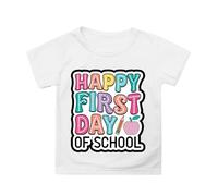 Camiseta con texto en inglés "Happy First Day of School" para mujer, camisetas con texto en inglés "Welcome Back to School", blanco, 4-5 años