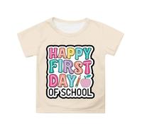 Camiseta con texto en inglés "Happy First Day of School" para mujer, camisetas con texto en inglés "Welcome Back to School", beige, 12-13 años