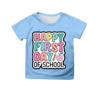 Camiseta con texto en inglés "Happy First Day of School" para mujer, camisetas con texto en inglés "Welcome Back to School", azul celeste, 8-9 años