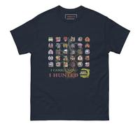 Camiseta con texto en inglés "I Came, I Saw, I Hunted", camiseta de tributo a los fanáticos con cuadrícula de iconos de monstruos, camisa de algodón unisex para convenciones, estilo gamer, inspirada