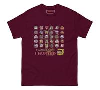 Camiseta con texto en inglés "I Came, I Saw, I Hunted", camiseta de tributo a los fanáticos con cuadrícula de iconos de monstruos, camisa de algodón unisex para convenciones, estilo gamer, inspirada