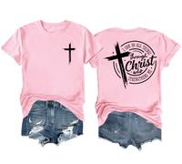 Camiseta con texto en inglés "I Can Do All Things Through Christ Who Strengthens Me", camiseta de fe cristiana para mujeres y hombres, rosa, L