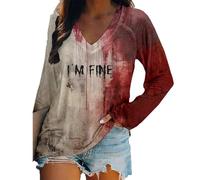 Camiseta con texto en inglés "I'm Fine Bloody" con camisa manchada de sangre, camiseta sangrienta de Halloween Im Fine Bloody, albaricoque, XXL