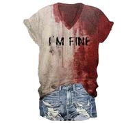 Camiseta con texto en inglés "I'm Fine Bloody" con camisa manchada de sangre, camiseta sangrienta de Halloween Im Fine Bloody, beige, L
