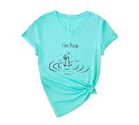 Camiseta con texto en inglés "I'm Fine", divertida camiseta gráfica para mujer, corte holgado, sarcástico, camiseta negra, azul celeste, L