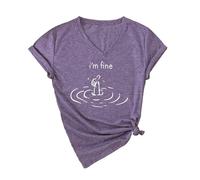 Camiseta con texto en inglés "I'm Fine", divertida camiseta gráfica para mujer, corte holgado, sarcástico, camiseta negra, morado, XXL