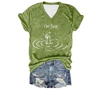 Camiseta con texto en inglés "I'm Fine", divertida camiseta gráfica para mujer, holgada, sarcástica, blusa blanca con rayas negras, verde menta, S