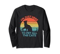 Camiseta con Texto en inglés I'm Just Here To Pet All The Cats Manga Larga