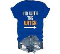 Camiseta con texto en inglés "I'm with The Witch" para hombre, disfraz de Halloween para parejas, azul real, S