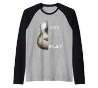 Camiseta con texto en inglés "In Jesus Name I Play Guitar" Camiseta Manga Raglan