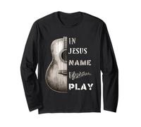 Camiseta con texto en inglés "In Jesus Name I Play Guitar" Manga Larga