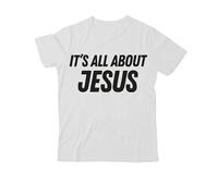 Camiseta con texto en inglés "It's All About Jesus", camiseta cristiana con estampado gráfico clásico para mujeres y hombres con cuello en V, Blanco-1, XXL
