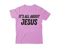 Camiseta con texto en inglés "It's All About Jesus", camiseta cristiana con estampado gráfico clásico para mujeres y hombres con cuello en V, Rosa-1., XXL
