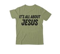 Camiseta con texto en inglés "It's All About Jesus", camiseta cristiana con estampado gráfico clásico para mujeres y hombres con cuello en V, Verde, 1, XL