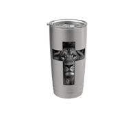 Camiseta con texto en inglés "Jesus Cross Lion Face Faith in God" Vaso térmico de acero inoxidable de doble pared