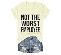 Camiseta con texto en inglés "Not The Worst Employeee", camiseta divertida con frase sarcástica, Amarillo cremoso-1, S