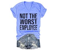Camiseta con texto en inglés "Not The Worst Employeee", camiseta divertida con frase sarcástica, Carolina Blue-1, L