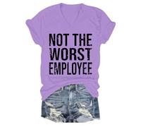Camiseta con texto en inglés "Not The Worst Employeee", camiseta divertida con frase sarcástica, Púrpura claro-1, 3XL
