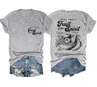 Camiseta con texto en inglés "Stay Sweet Fruit of The Spirit", con texto en inglés "Stay Sweet Fruit of The Spirit", con texto, Gris-V, M