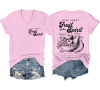 Camiseta con texto en inglés "Stay Sweet Fruit of The Spirit", con texto en inglés "Stay Sweet Fruit of The Spirit", con texto, Rosa-V, S