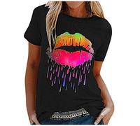 Camiseta Corta a la con Estampado Informal, Blusas Coloridas con Cuello Redondo, Blusas de Manga para Mujer, Blusa con Labios para Mujer Mujer Tenia Ser Camiseta Camiseta Dibujos Mujer