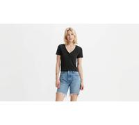 Camiseta corta con cuello de pico Mujer Talla XS. Color Negro