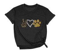 Camiseta corta con cuello redondo con estampado de blusa suelta, camiseta de manga larga para mujer, Negro , XXL