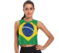 Camiseta corta de entrenamiento para mujer con bandera del orgullo LGBTQ, Bandera de Brasil, Medium