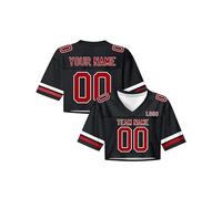 Camiseta corta de fútbol para mujer, ropa de calle de color liso, con nombre de número, ropa deportiva de malla, cuello en V, camisetas de manga corta S ~ 4XL, Negro, L
