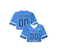 Camiseta corta de fútbol para mujer, ropa de calle de color liso, con nombre de número, ropa deportiva de malla, cuello en V, camisetas de manga corta S ~ 4XL, azul, L