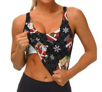 Camiseta corta deportiva con estampado "Happy Christmas" para mujer, de secado rápido, para gimnasio, yoga, entrenamiento, Negro, S