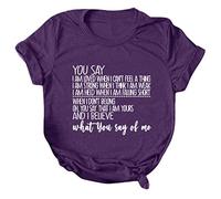 Camiseta corta manga suelta carta mujeres casual ollas blusa cuello O blusa blusa mujer top plata damas, morado, S